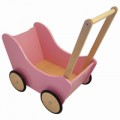 Poppenwagen roze met natural wielen